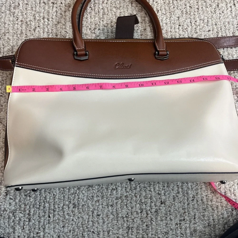 Cluci Leather Color Block Briefcase Laptop Work School Bag Fits 15.6 Laptop